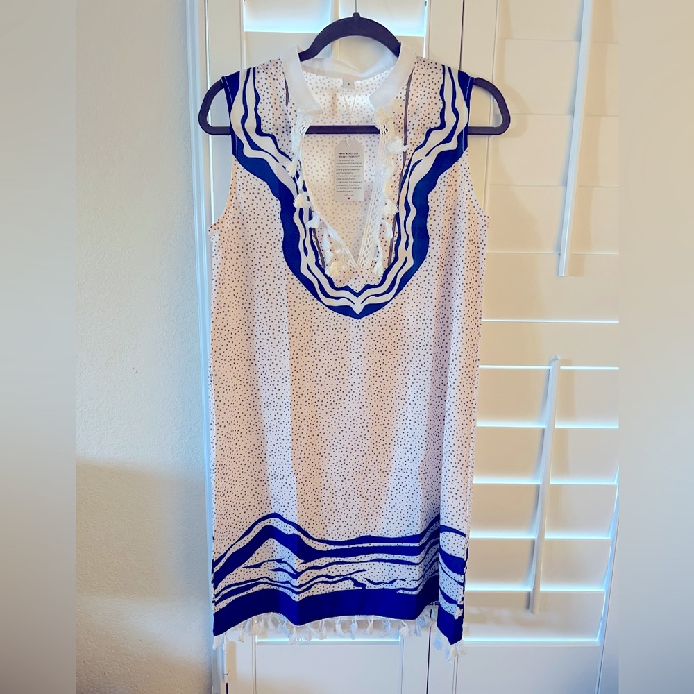 Stylish Sleeveless Print Mini Dress Blue